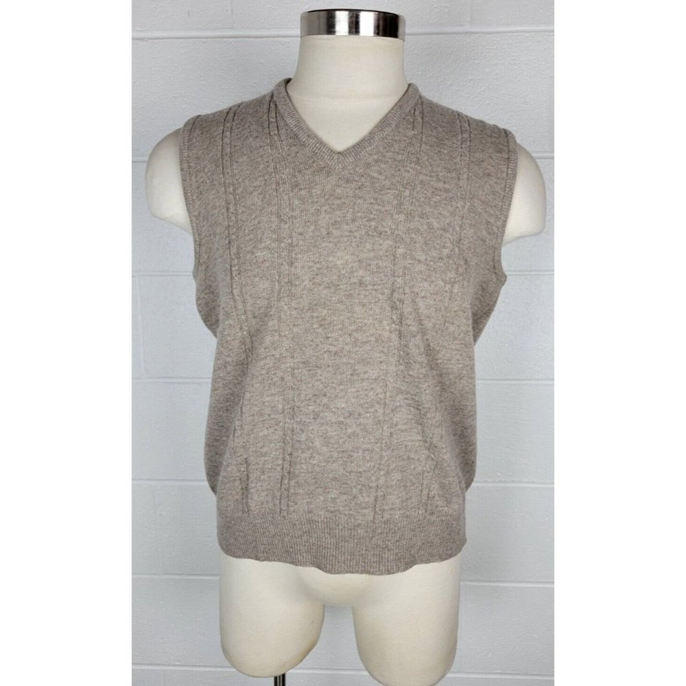 Vintage Winona Knits Lambs Wool Light Brown‎ Cable Knit Sweater Vest USA XL